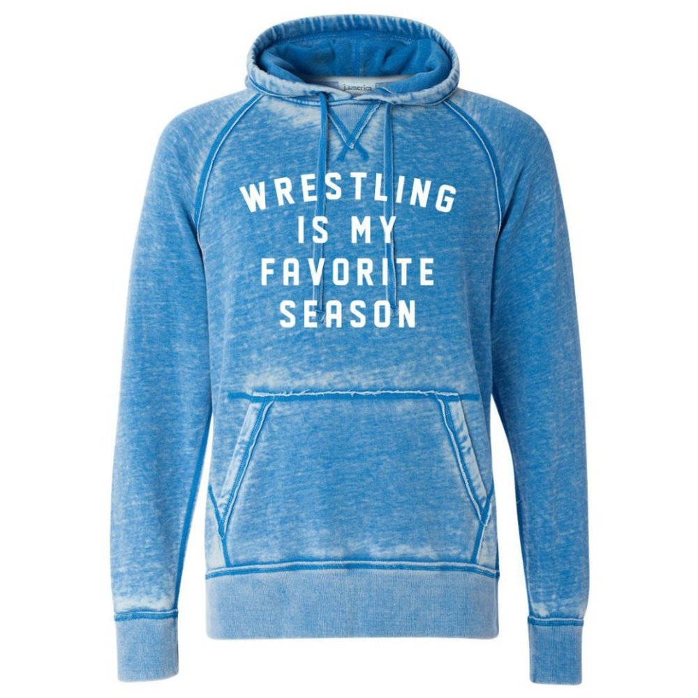 Wrestling Hoodie ' Favorite Season ' Sweatshirt Ocean Wash Blue Size SMALL NWT